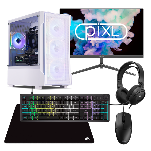 Horizon Ryzen 5 RTX 5060 White Pre-built PC Bundle with Monitor and Accessories 
